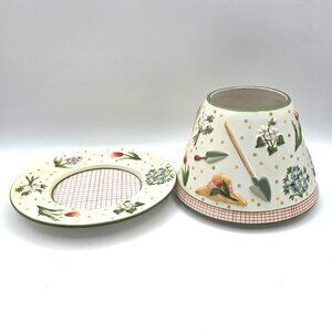YANKEE CANDLE Garden Flowers and Tools Themed Large Ceramic Jar Shade Plate Pics